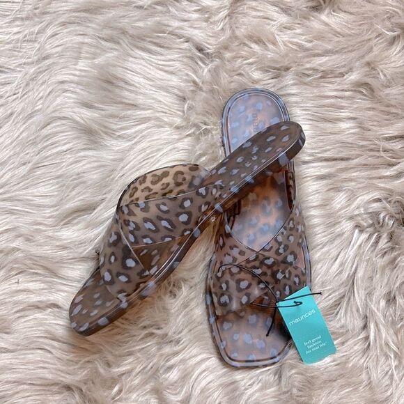 Maurice’s Paige Leopard Jelly Sandal Square Open-toe Crisscross Front Slip-on - Picture 2 of 8